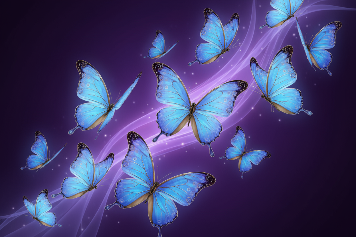 blue butterflies on a purple background